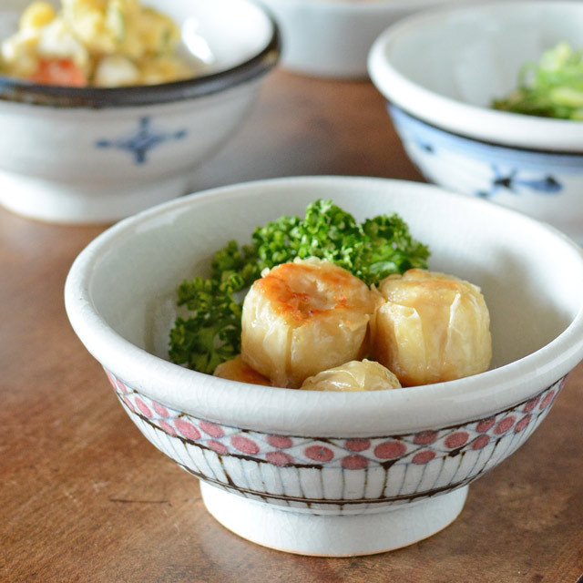 和食器・砥部焼 花垣文の古砥部玉ぶち鉢(4寸)