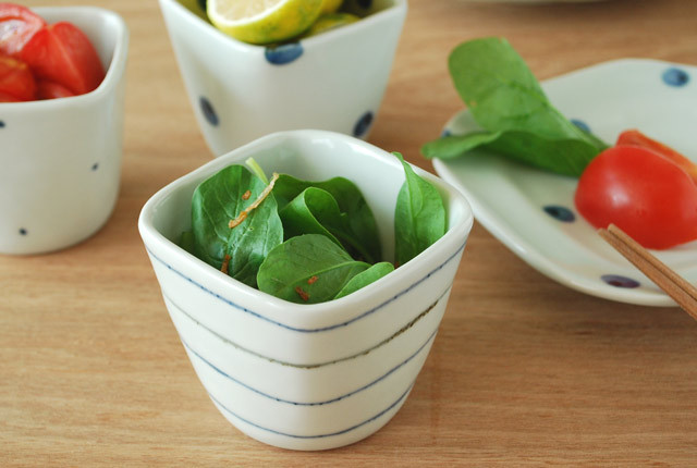 和食器・砥部焼　しましま柄の角フリーカップ