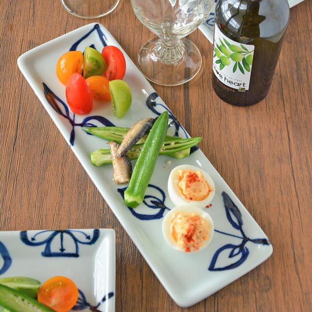 和食器・砥部焼　花文の長方皿