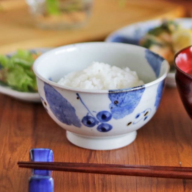 【砥部焼 森陶房】ブルー木の葉の茶碗