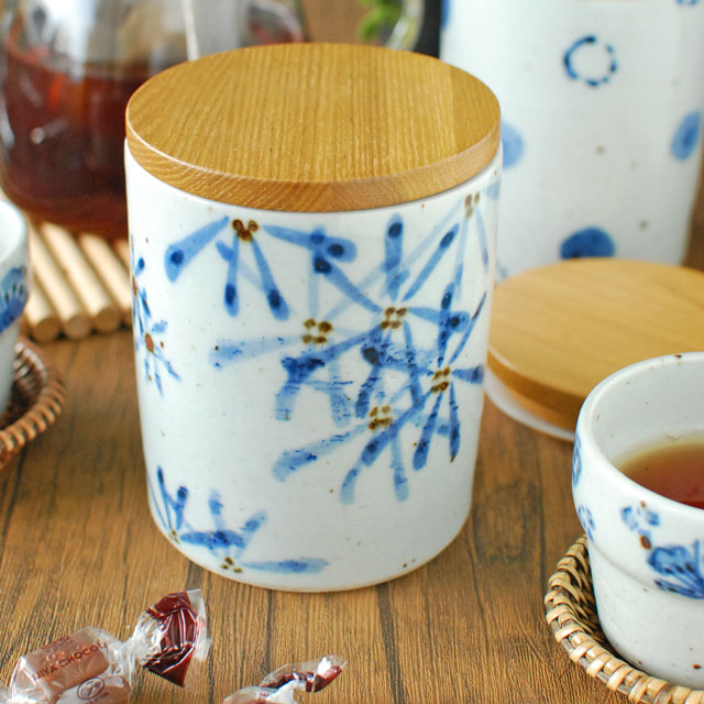 和食器・砥部焼　ガーベラのキャニスター