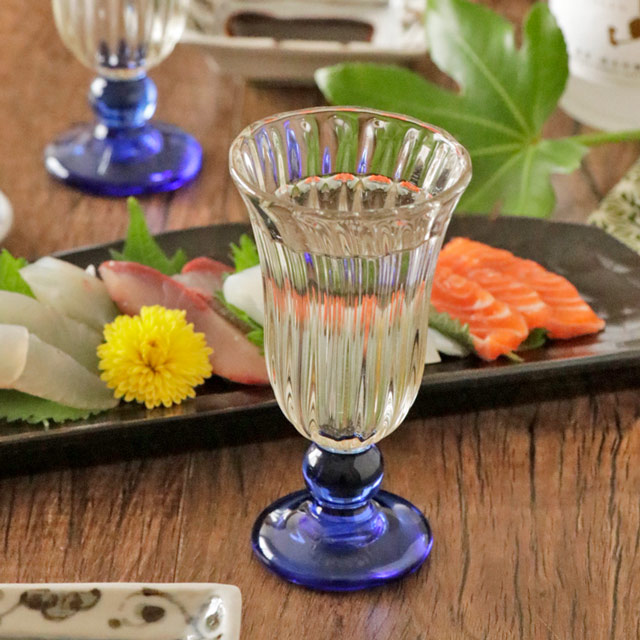 【吹きガラス　村上恭一】玉足ワイングラス(ブルー)