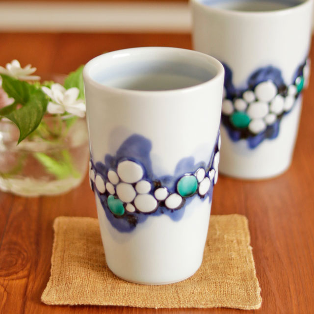 【砥部焼 西岡工房】泡紋のタンブラー(大)