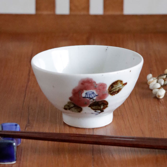 【砥部焼 中田窯】椿のくらわんか茶碗・A