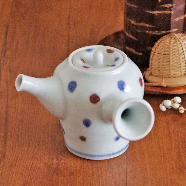 【砥部焼 中田窯】二色水玉の急須