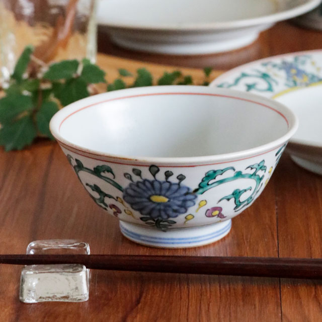 【砥部焼 皐月窯】上絵花の茶碗(大)