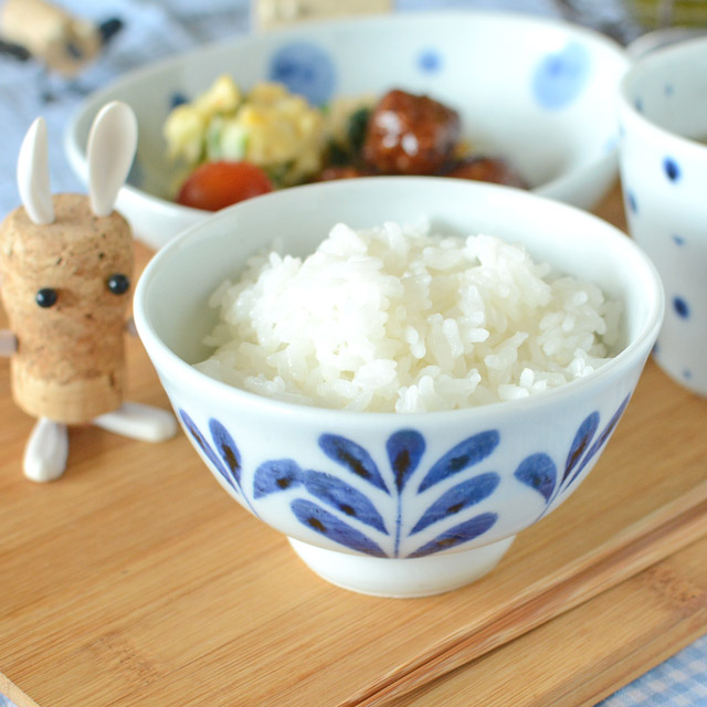和食器・砥部焼　ブルーリーフの子供茶碗