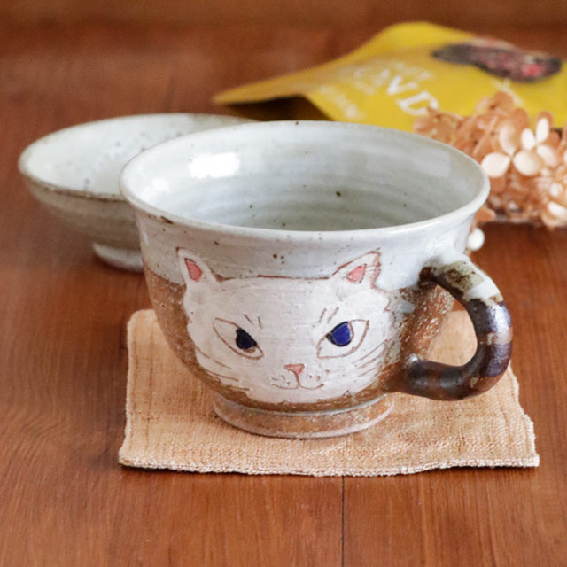 【陶工房 Sato】猫カップ(シロ) A