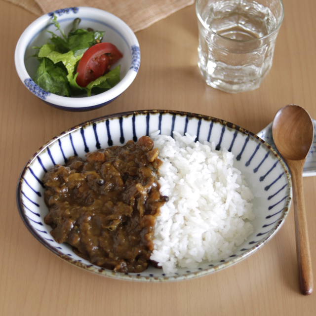 【砥部焼 雲石窯】ふち鉄細とくさのカレー皿