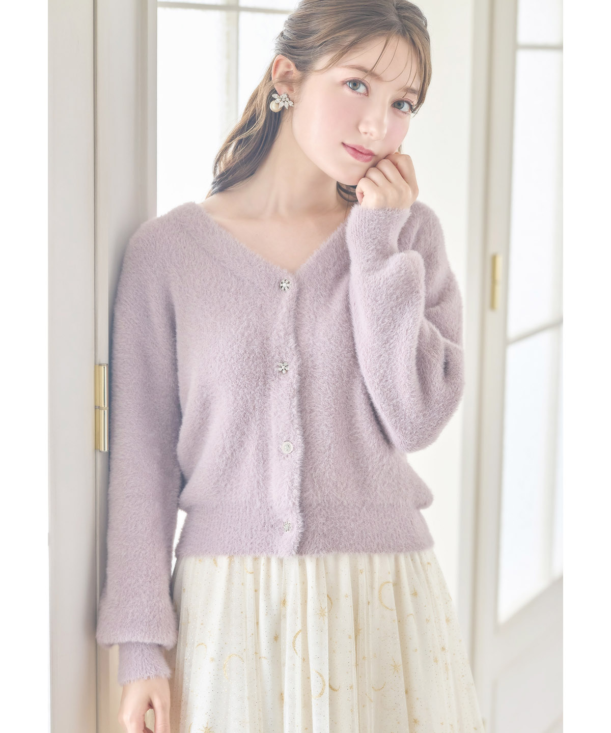 多種ビジュー釦シャギーニットカーディガン  12月24日(火)再販☆【nanty】tocco closet(トッコクローゼット)※少量の  ※少量の在庫確保による再販売の為、交換は出来かねる場合がございます。予めご了承ください。