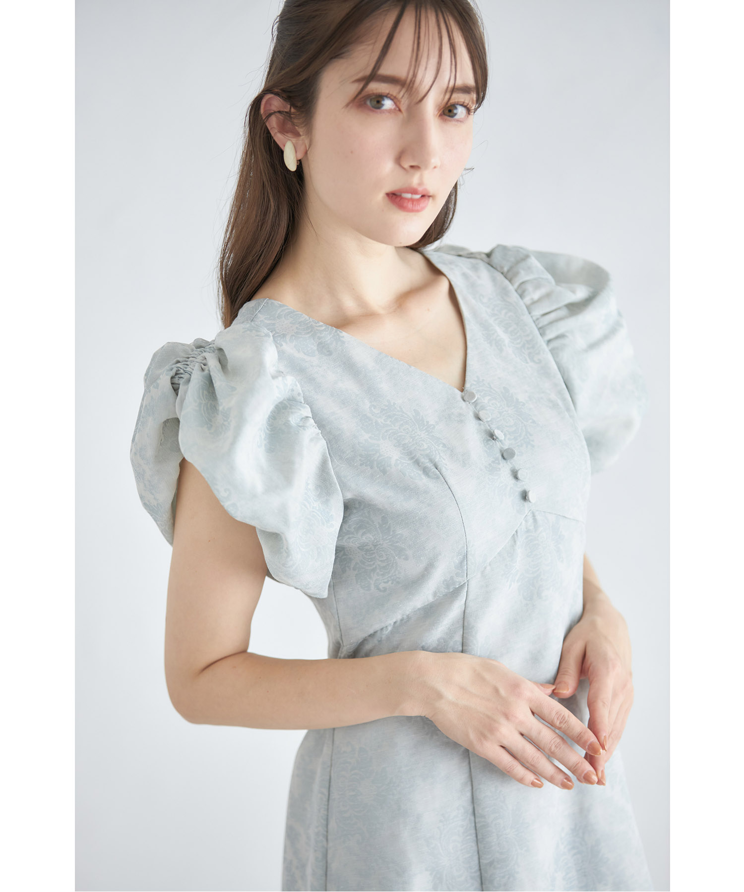 シャーリングスリーブダマスクプリントバックリボンワンピース 3月1日(金)再販☆【mitalis ミタリス】 tocco closet≪tocco closet luxe≫ ※少量の在庫確保による再販売の為、交換は出来かねる場合がございます。予めご了承ください。