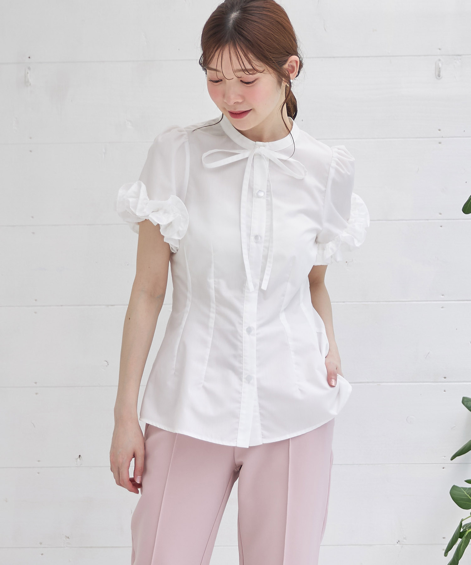 tocco トッコクローゼット　コットンライクホイップフリルボウタイリボンブラウス