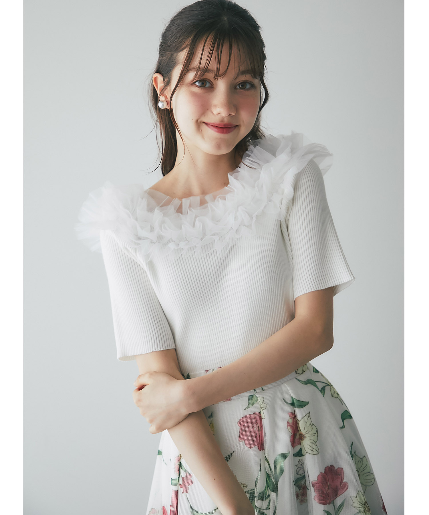 チュールフリルリブニットプルオーバー   tocco closet(トッコクローゼット) ＊スペシャルプライス品につき返品/キャンセル/配送日指定不可/ラッピング不可/少量在庫のセールの為交換は出来かねる場合がございます。