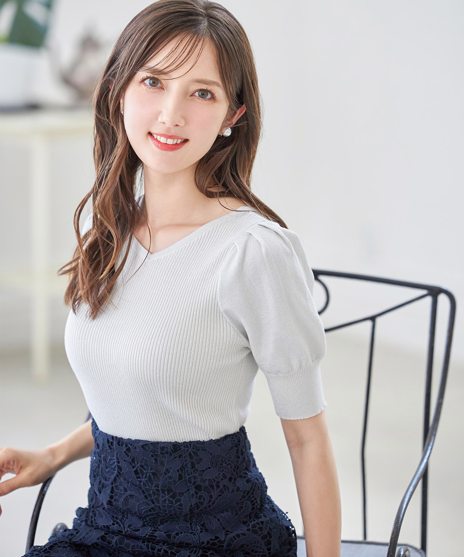 前後２ＷＡＹパフスリーブラメリブニットプルオーバー【nercress ナクレス】 tocco closet ≪@reii_155さんコラボ≫＊スペシャルプライス品につき返品/キャンセル/配送日指定不可/ラッピング不可/少量在庫のセールの為交換は出来かねる場合がございます。