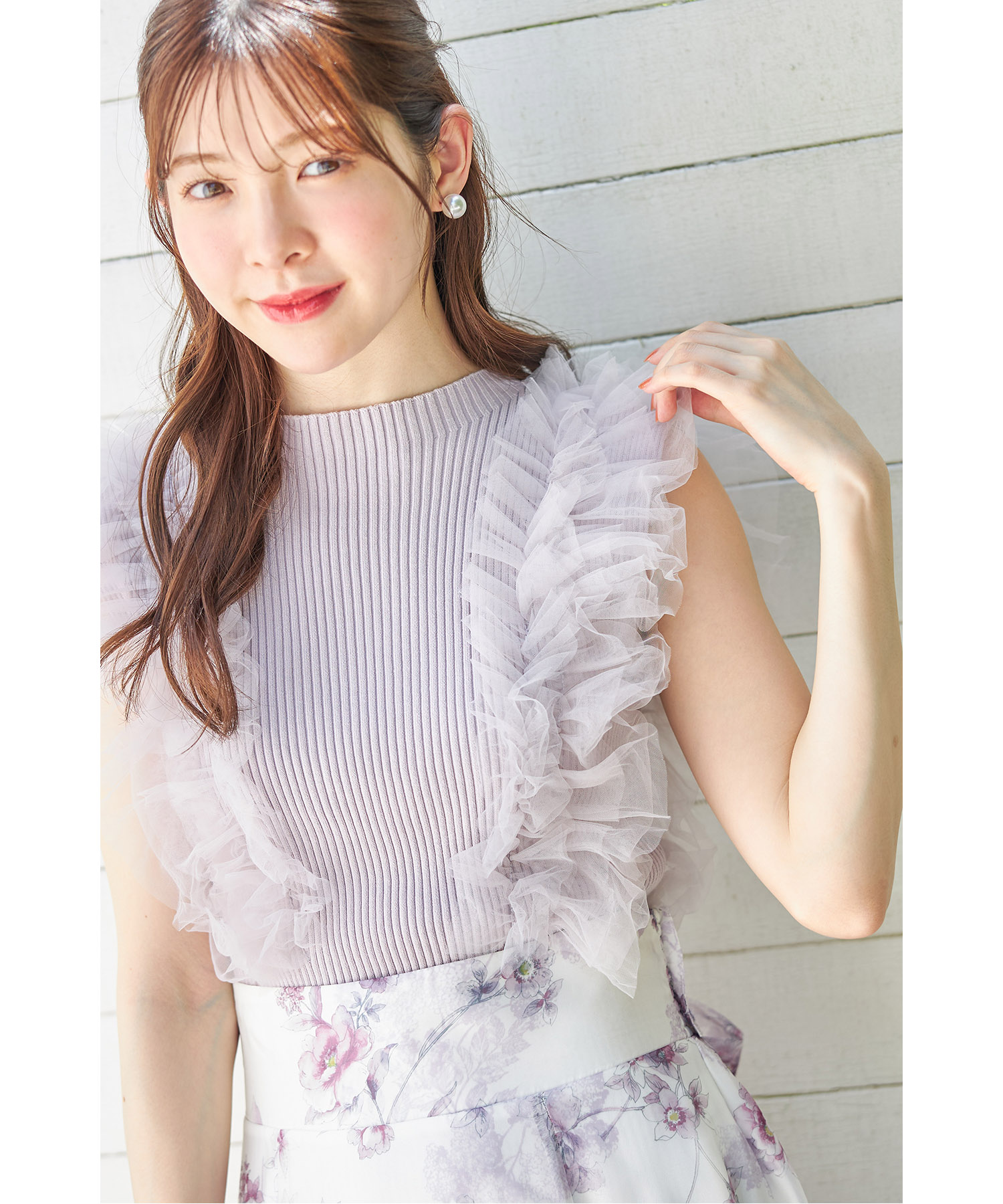 チュールフリル付きリブニットプルオーバー  6月29日(日)再販決定☆【talerien タレリン】tocco closet(トッコクローゼット)