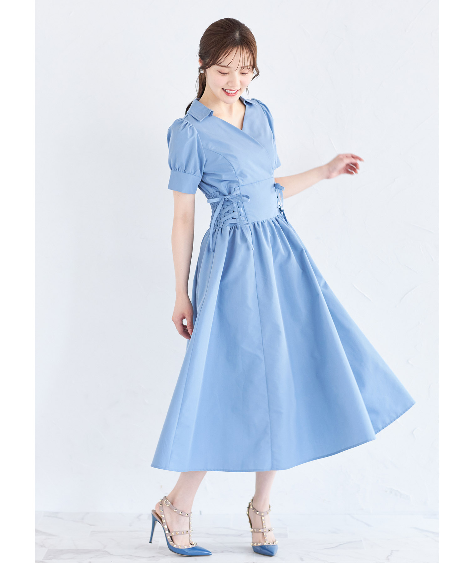 ウエストレースアップカシュクールワンピース 7月30日(火)オフィシャルサイト限定再販☆【sallowe サロウィ】≪Pink×Ribbon≫　※少量の在庫確保による再販売の為、交換は出来かねる場合がございます。予めご了承ください。