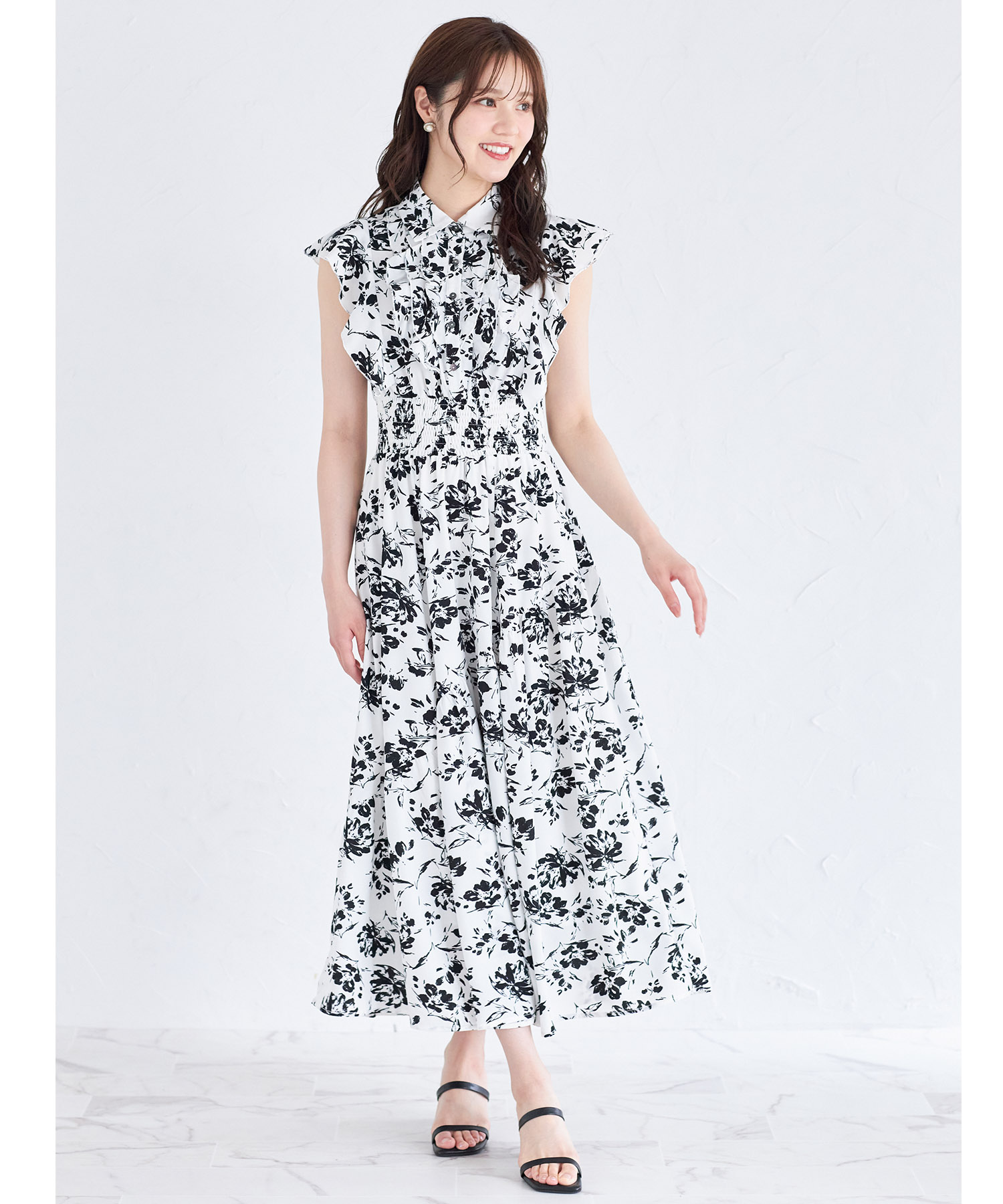 フリル付きアシメティアードウエストシャーリングモノトーンフラワーシャツワンピース 4月7日(月)再販決定☆【gelamin ジェラミン】 tocco closet(トッコクローゼット)※少量の在庫確保による再販売の為、交換は出来かねる場合がございます。予めご了承ください。