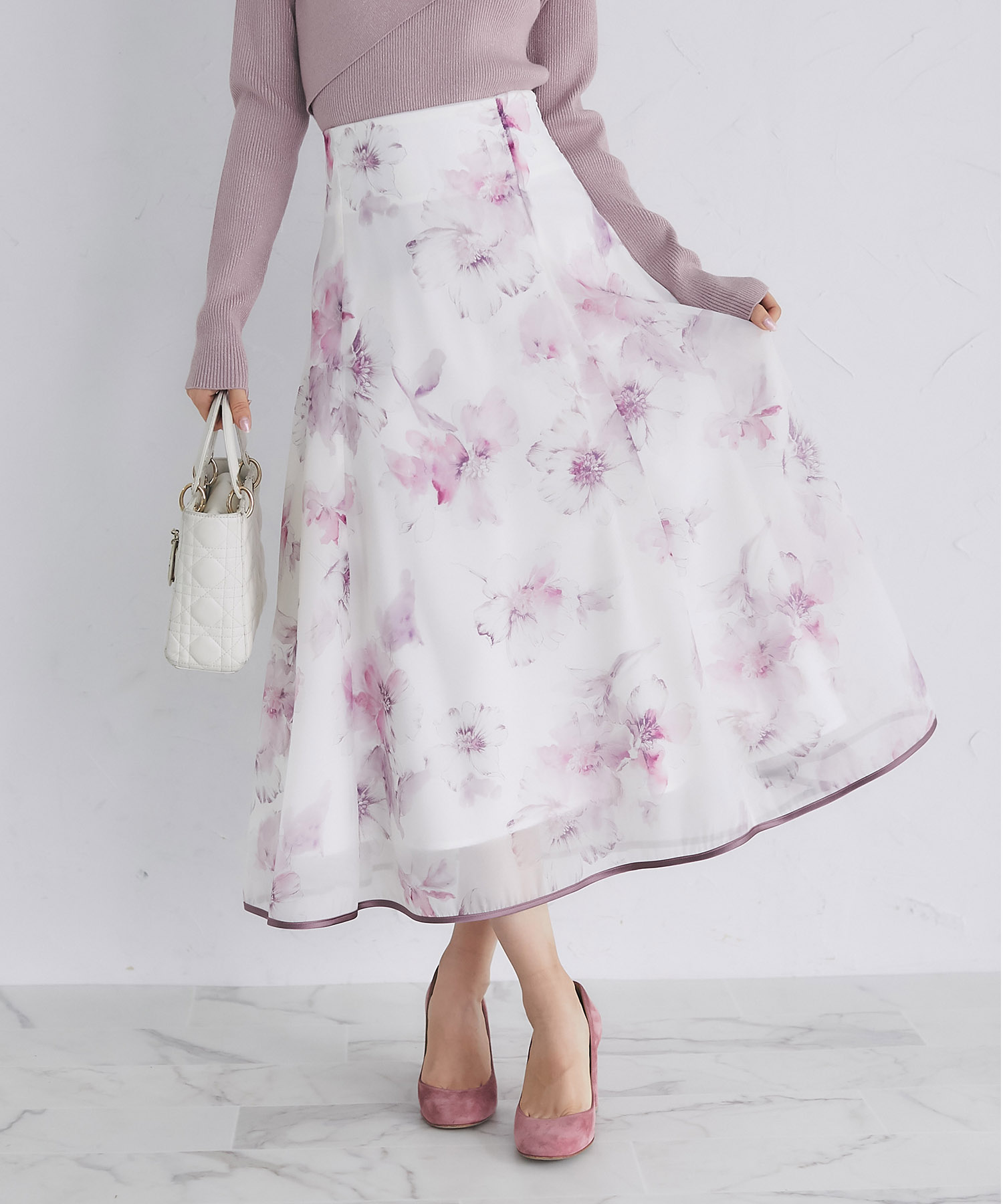 バックレースアップフラワープリントフレアスカート【kuren クレン】tocco closet(トッコクローゼット)＊スペシャルプライス品につき返品/キャンセル/配送日指定不可/ラッピング不可/少量在庫のセールの為交換は出来かねる場合がございます。