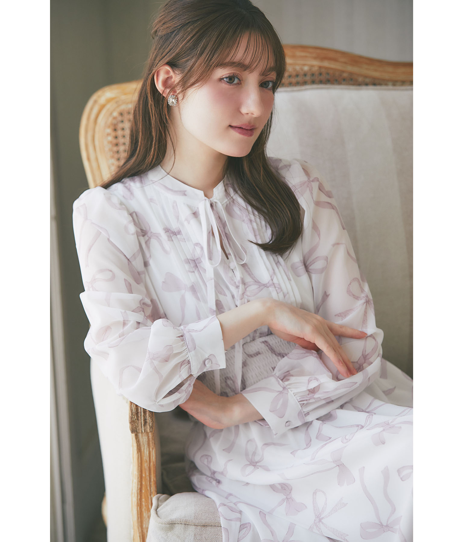 りぼん付きリボンプリントウエストシャーリングワンピース 4月12日(土)再販決定☆【almeria アルメリア】 tocco closet(トッコクローゼット)　《RibbonCollection》
