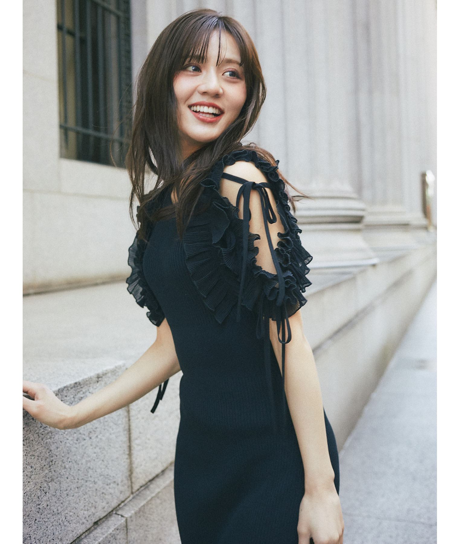 リボン付きシフォンプリーツフリル切り替えリブニットワンピース   tocco closet(トッコクローゼット)