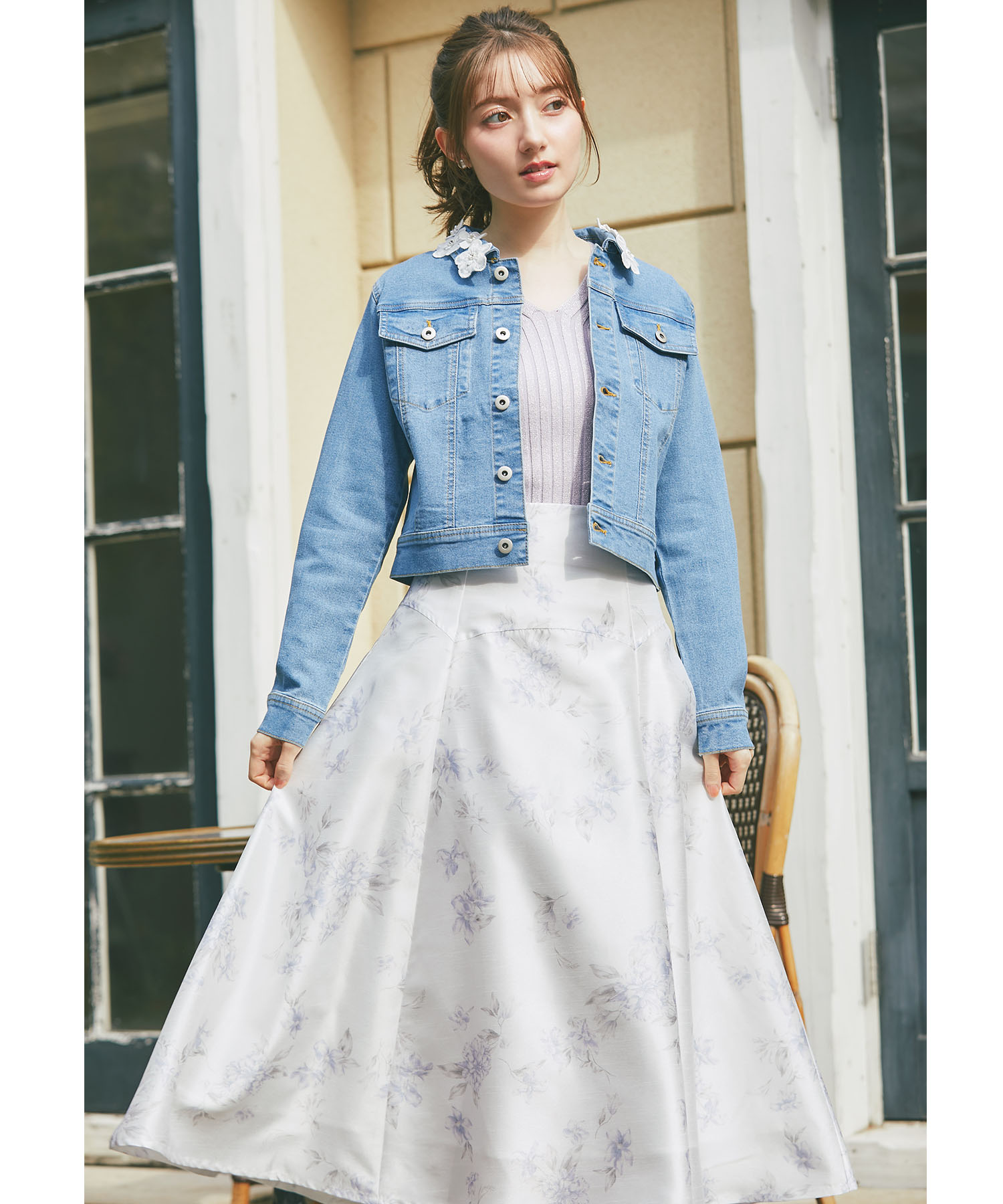 バックレースアップフラワープリントフレアスカート 3月7日(金)再販決定☆【tisania ティサニア】tocco closet(トッコクローゼット)