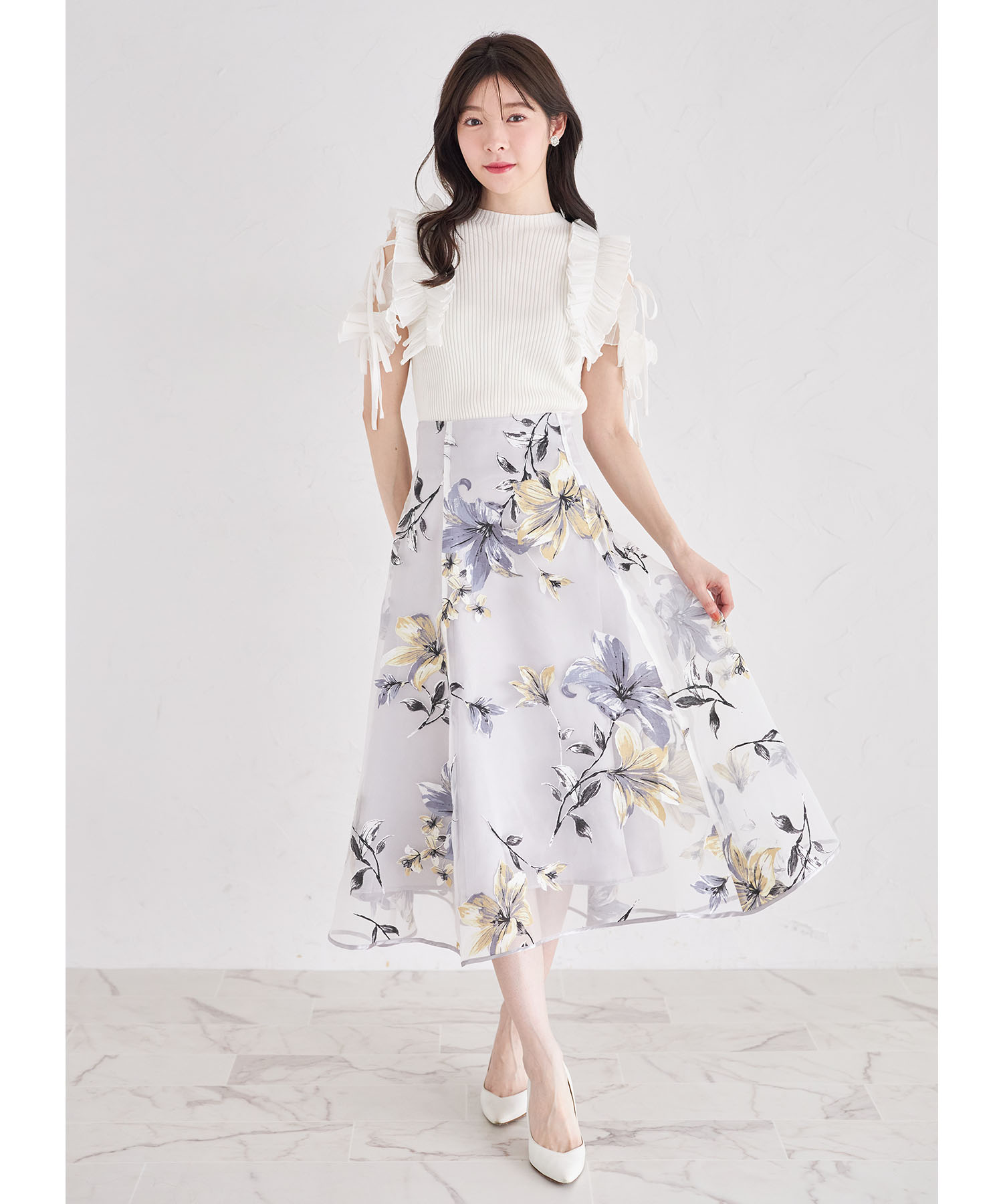 バックレースアップオパールフラワープリントフレアスカート  6月30日(月)オフィシャルサイト限定再販☆【delphia デルフィア】tocco closet(トッコクローゼット)※少量の在庫確保による再販売の為、交換は出来かねる場合がございます。予めご了承ください。