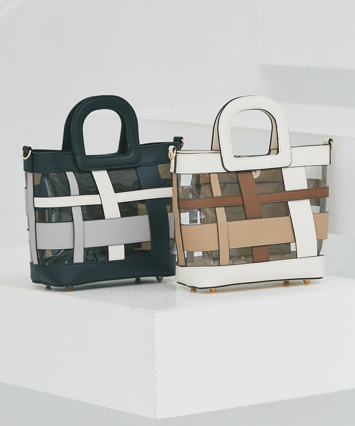 ２ＷＡＹショルダー付き格子柄クリアバッグ【rabeau ラビュー】tocco closet(トッコクローゼット) ※セレクトアイテム ＊スペシャルプライス品につき返品/キャンセル/配送日指定不可/ラッピング不可/少量在庫のセールの為交換は出来かねる場合がございます。