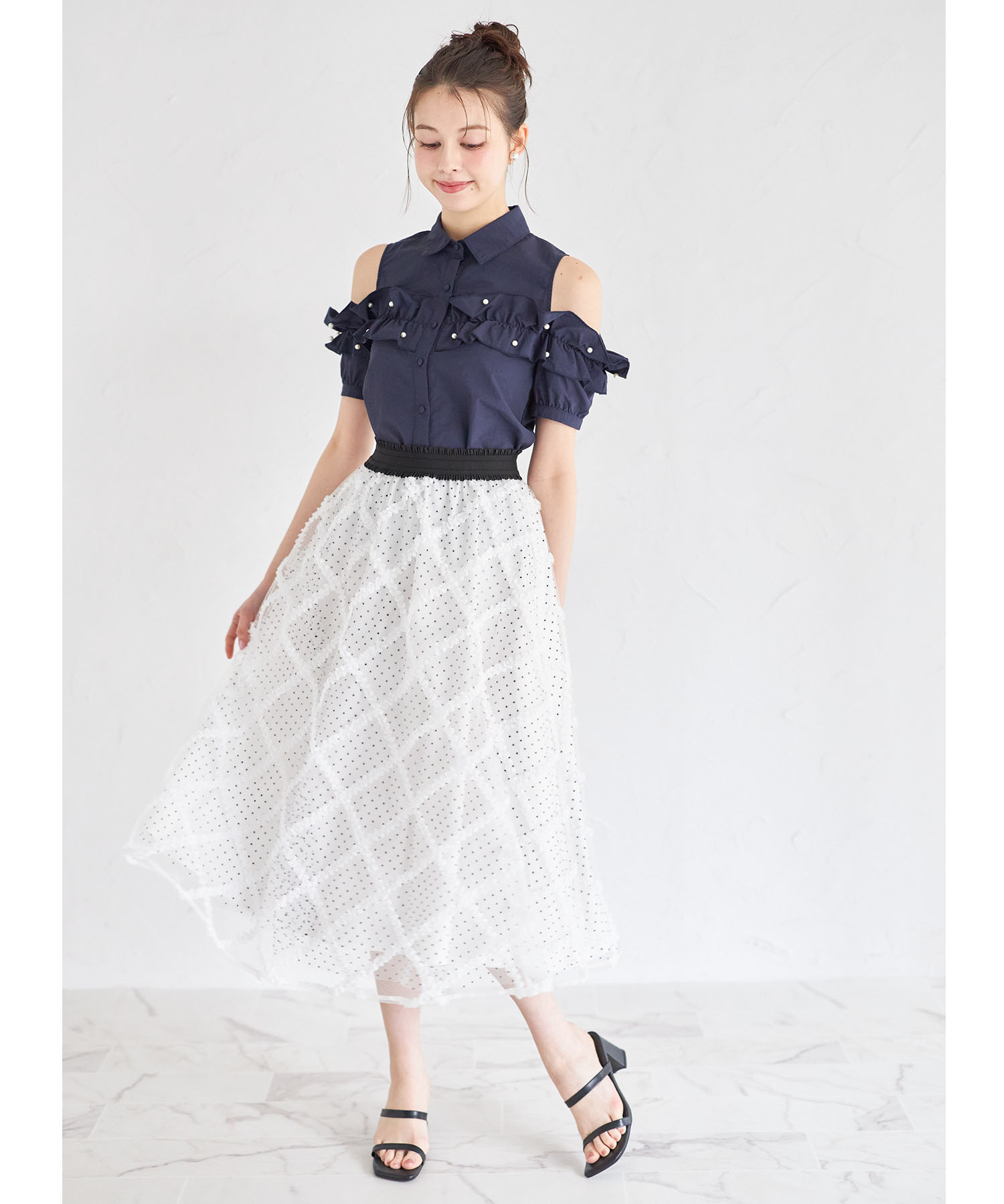 ドット×フリルチェックチュールフレアスカート 5月30日(金)再販決定☆【wilane ウィラン】 tocco closet(トッコクローゼット)