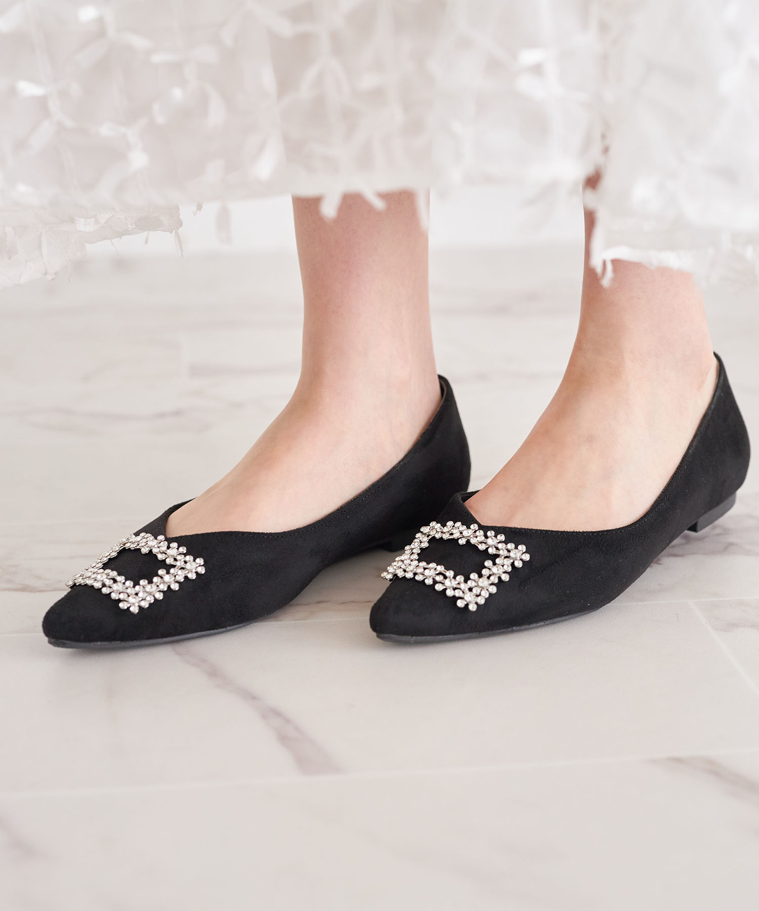 スクエアクリアビジュー付きバレエシューズ【faelira ファエリア】 tocco closet≪Work Style≫※セレクト商品 ＊スペシャルプライス品につき返品/キャンセル/配送日指定不可/ラッピング不可/少量在庫のセールの為交換は出来かねる場合がございます。