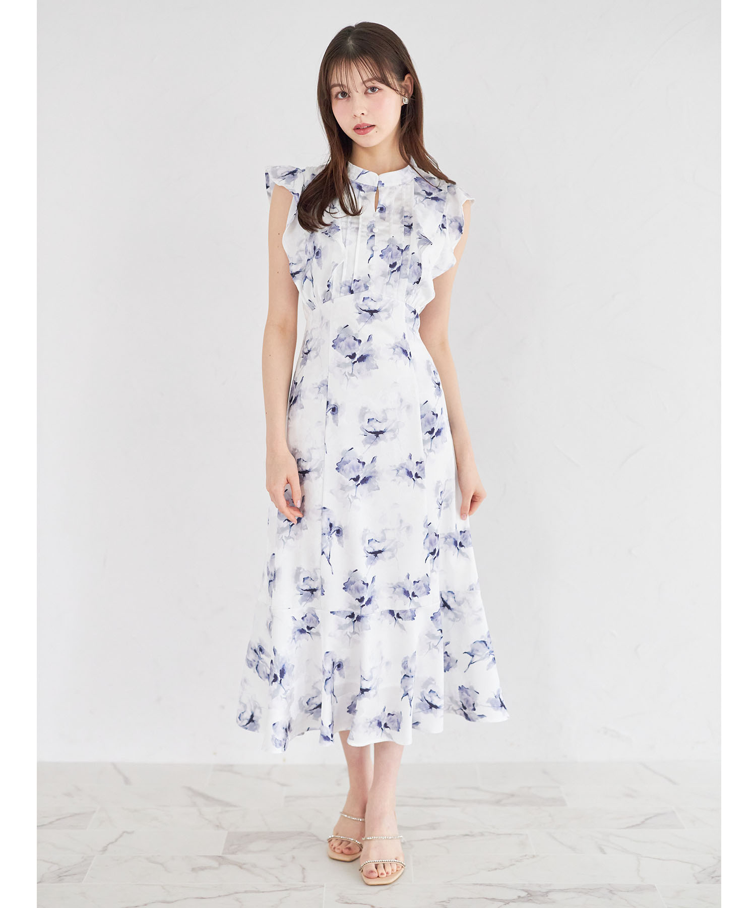 エアリージャガード×水彩フラワープリントラッフルフリルピンタックワンピース  8月19日(火)オフィシャルサイト限定再販☆【maviesa マヴィーザ】※少量の在庫確保による再販売の為、交換は出来かねる場合がございます。予めご了承ください。