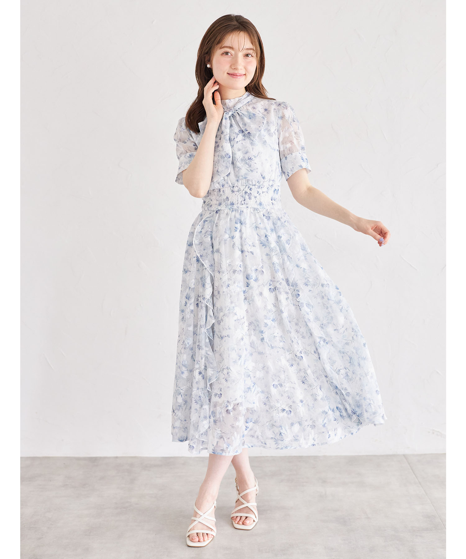 ２ＷＡＹボウタイリボン付きウエストシャーリングシャイニーフラワープリントラッフルフリルワンピース 6月16日(月)オフィシャルサイト限定再販☆※少量の在庫確保による再販売の為、交換は出来かねる場合がございます。予めご了承ください。