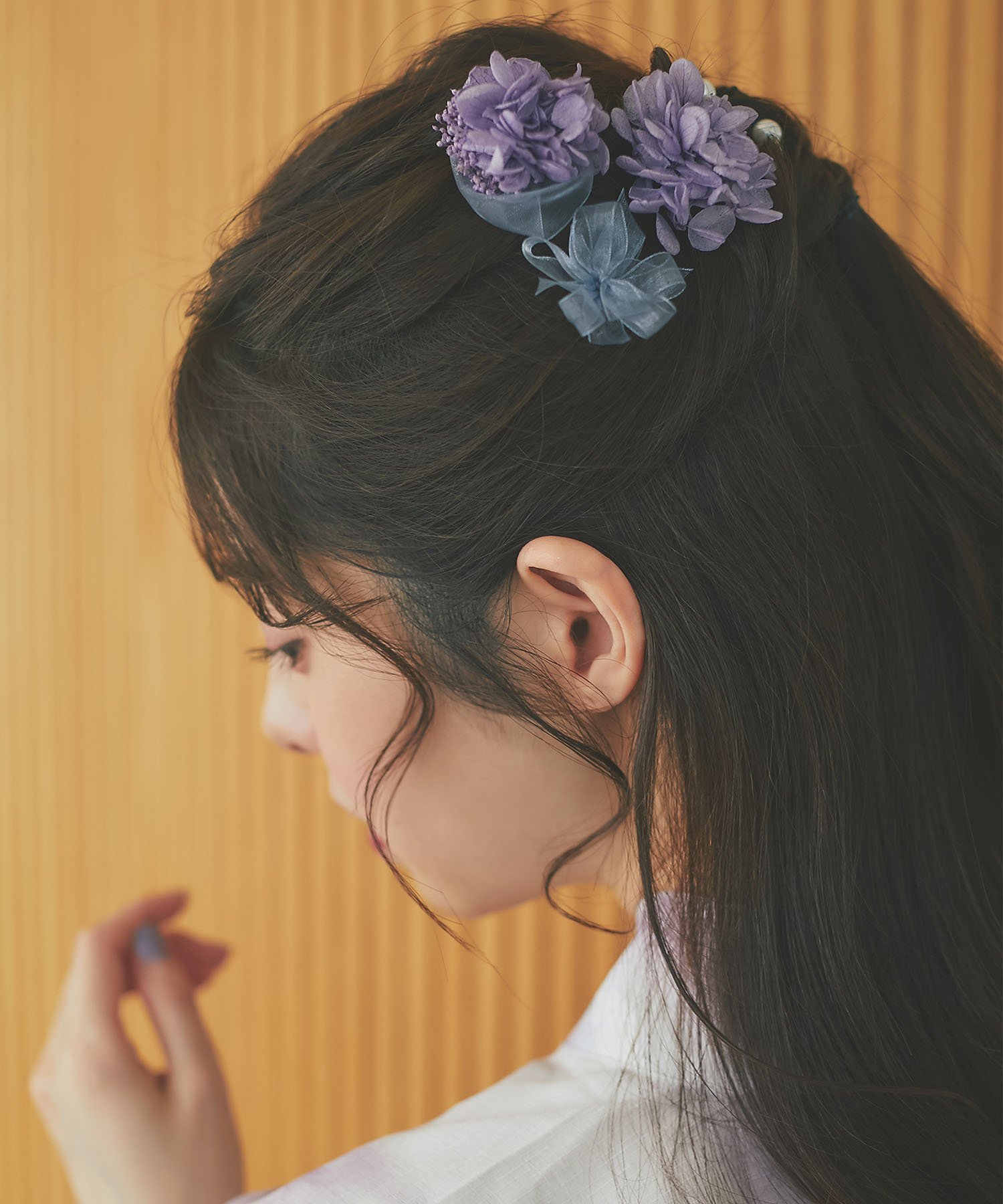 アジサイ×カスミ草リボン＆パール付きヘアアクセサリーセット 7月9日(水)オフィシャルサイト限定再販☆【nadira ナディラ】《YUKATA COLLECTION 2025》※少量の在庫確保による再販売の為、交換は出来かねる場合がございます。予めご了承ください。