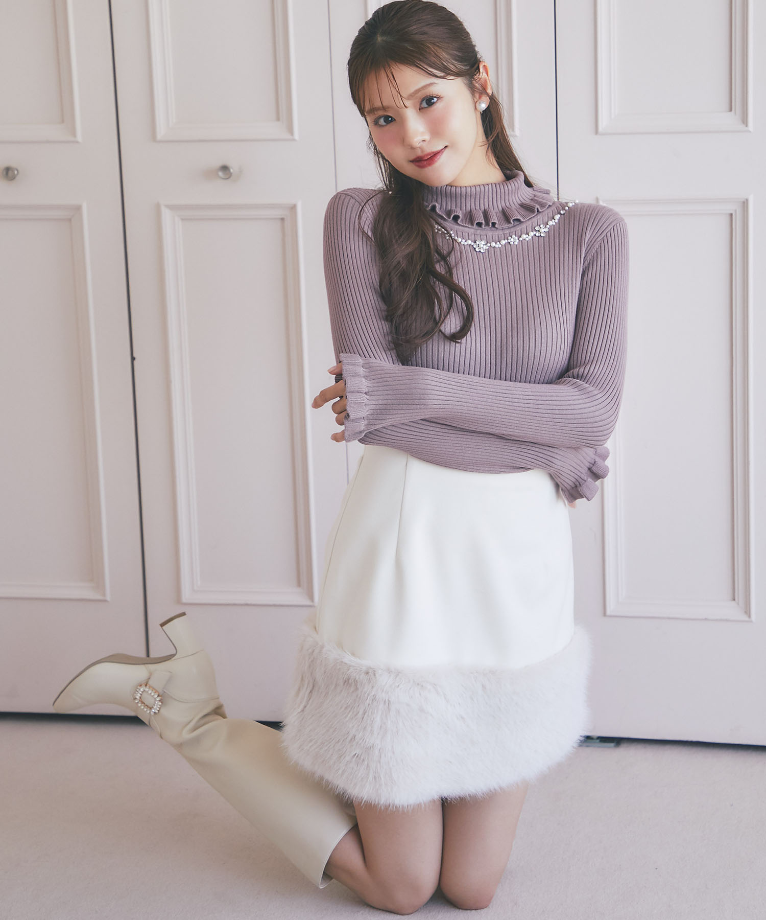 インナーパンツ付き裾ファー切り替えミニスカート tocco closet  ＊スペシャルプライス品につき返品/キャンセル/配送日指定不可/ラッピング不可/少量在庫のセールの為交換は出来かねる場合がございます。