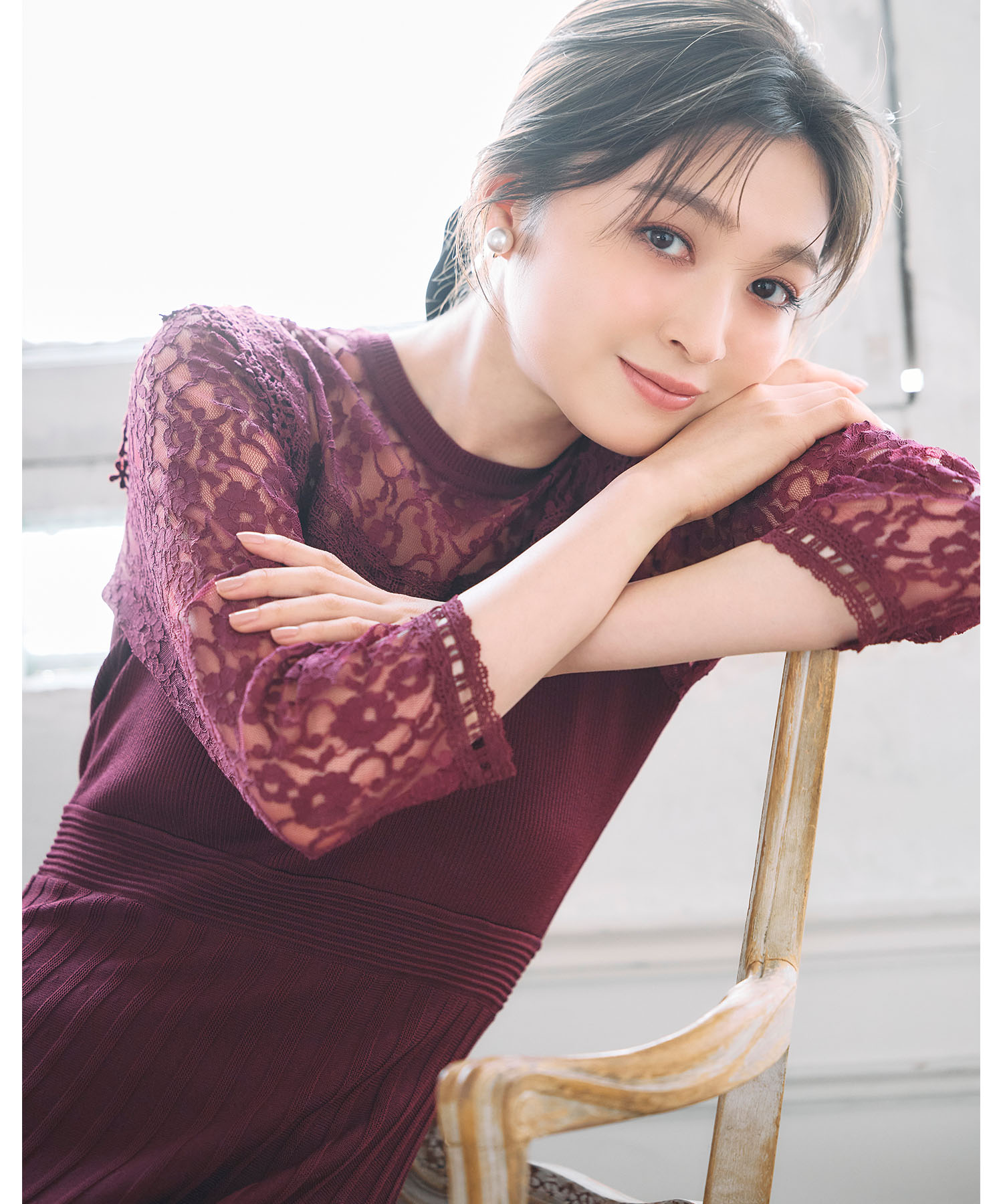 レースドッキングニットプリーツワンピース 10月19日(日)再販決定☆【lorabe ロラーベ】 tocco closet(トッコクローゼット)　※上西星来さん＆新希咲乃さんはバーガンディー着用