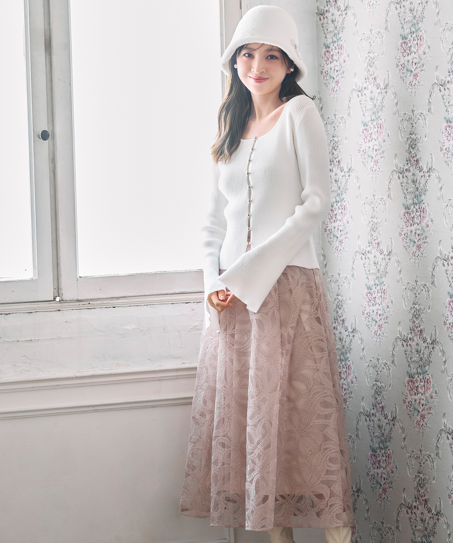 tocco トッコクローゼット　リボン刺繍シアーフレアスカート