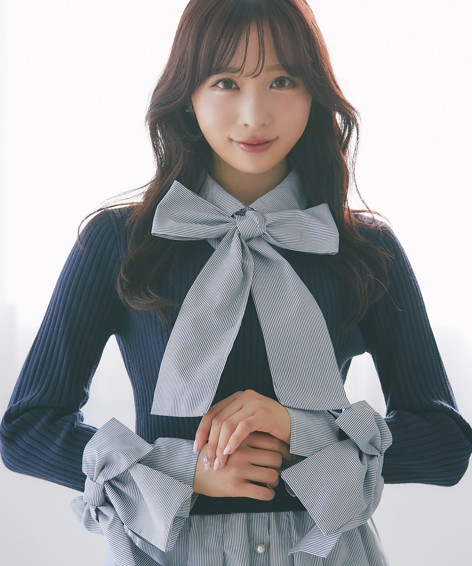 tocco トッコクローゼット　２ＷＡＹボウタイリボン付きニットドッキングシャツワンピース