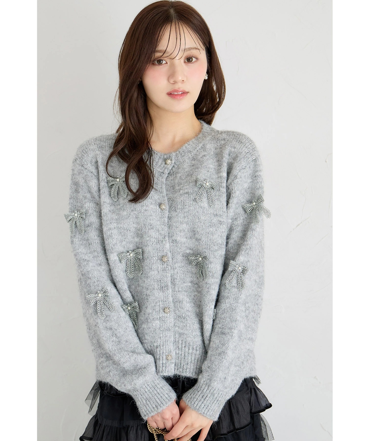 レースリボン付きニットカーディガン tocco closet(トッコクローゼット)※オフィシャルサイト限定