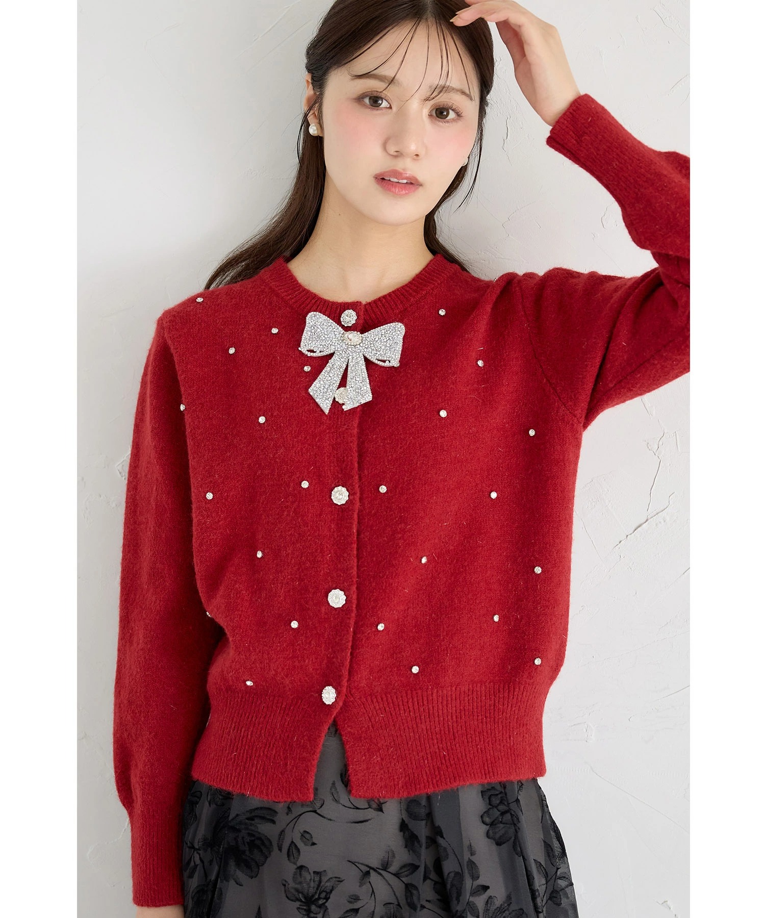 リボンビジュー付きニットカーディガン 11月30日(日)再販決定☆ tocco closet(トッコクローゼット)