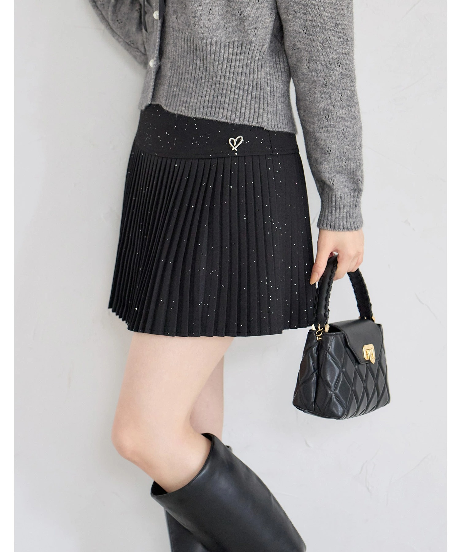 ハートモチーフ付ききらきらプリーツミニスカパン tocco closet(トッコクローゼット)※オフィシャルサイト限定