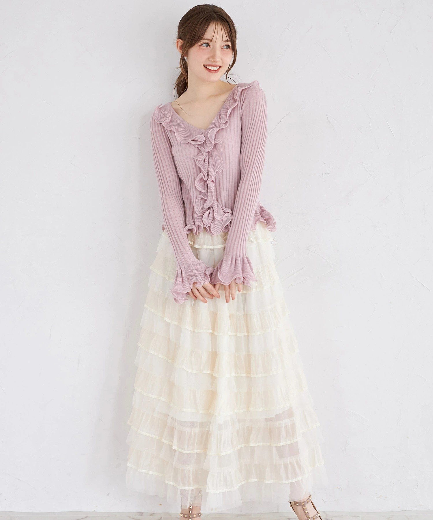 tocco トッコクローゼット　プリーツメニーフリルチュールスカート 