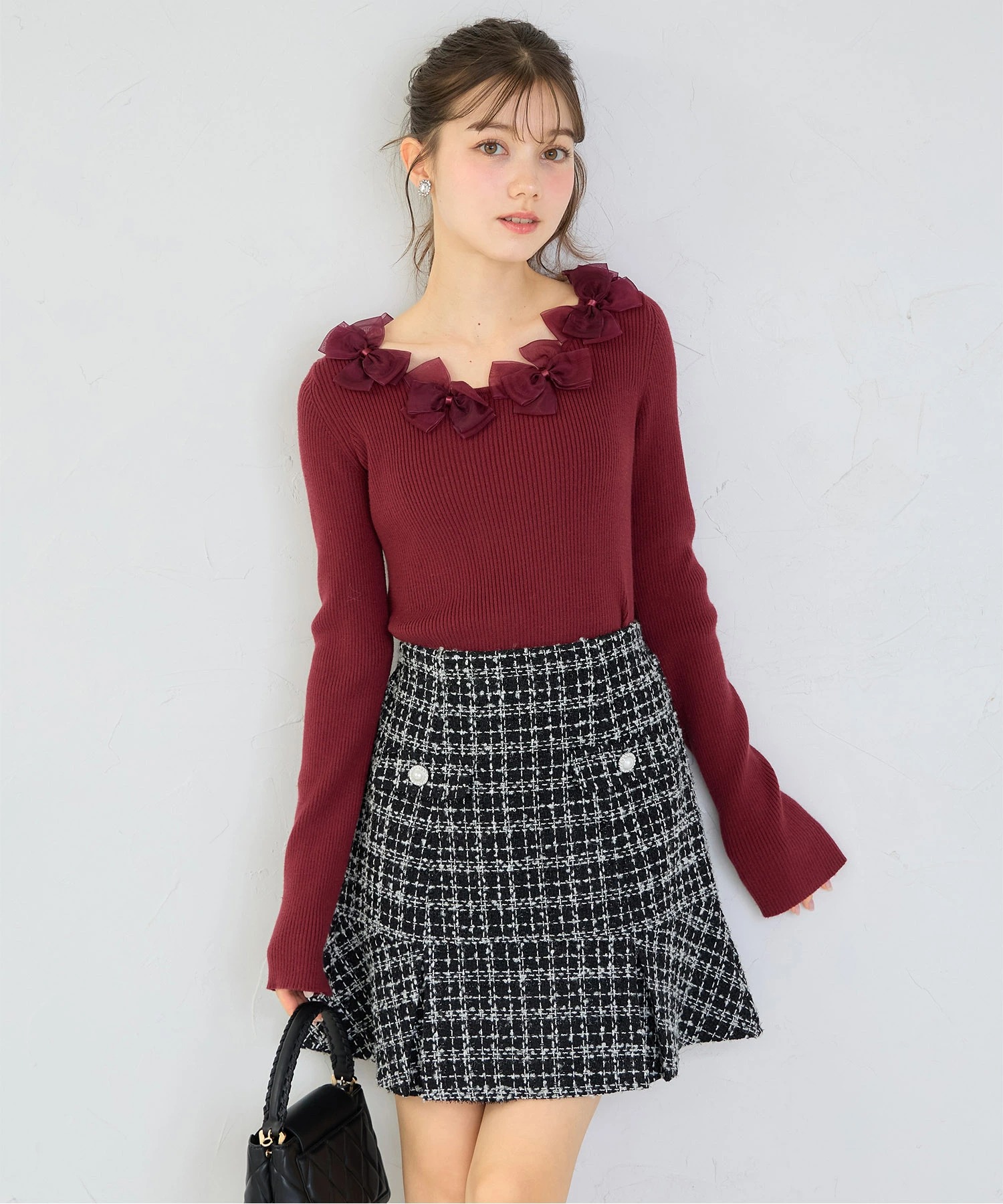 インナーパンツ付きパール飾り釦ラメループツイードミニスカートtocco closet ＊スペシャルプライス品につき返品/キャンセル/配送日指定不可/ラッピング不可/少量在庫のセールの為交換は出来かねる場合がございます。