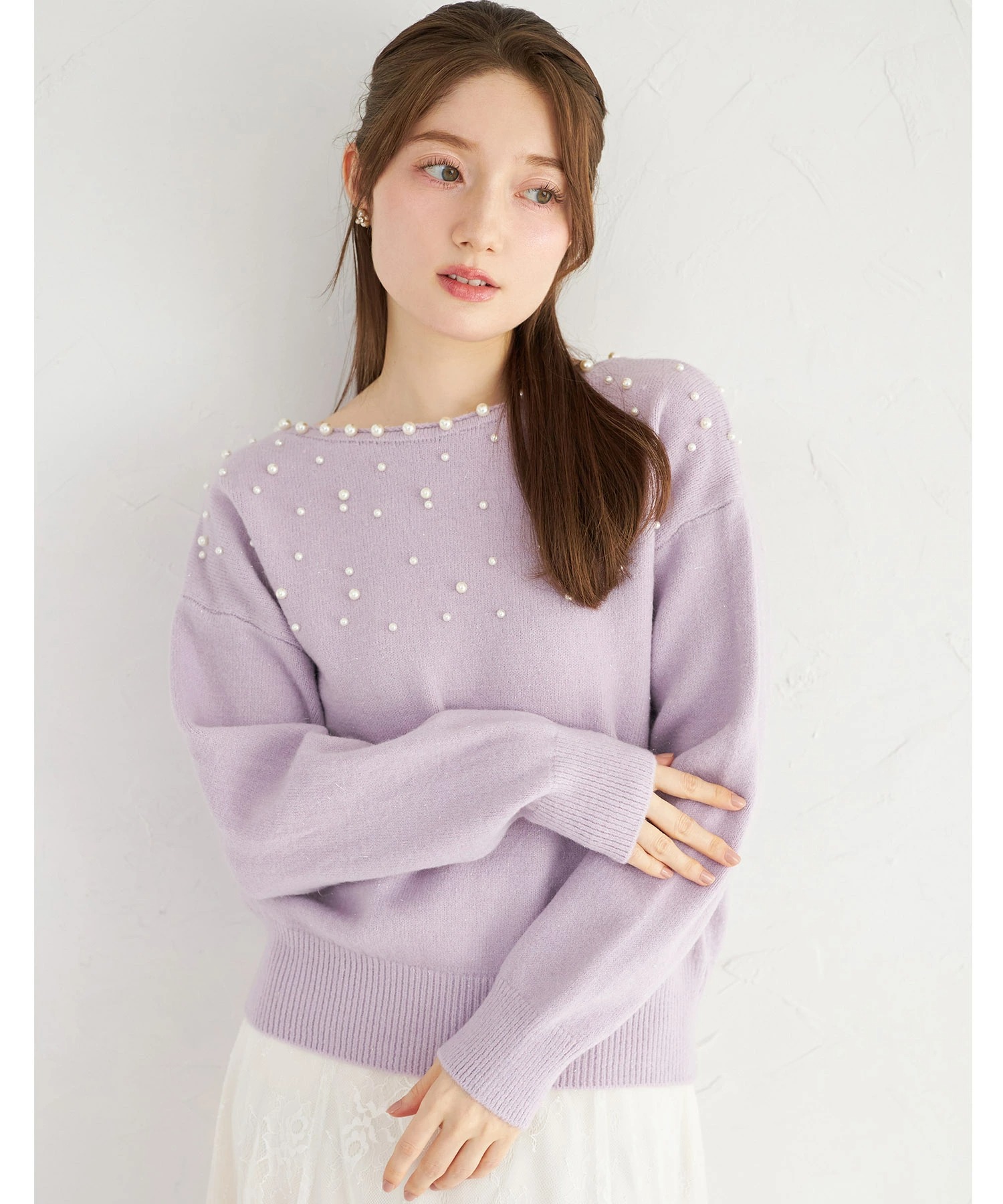 tocco トッコクローゼット パール装飾ラメシャギーニットプルオーバー