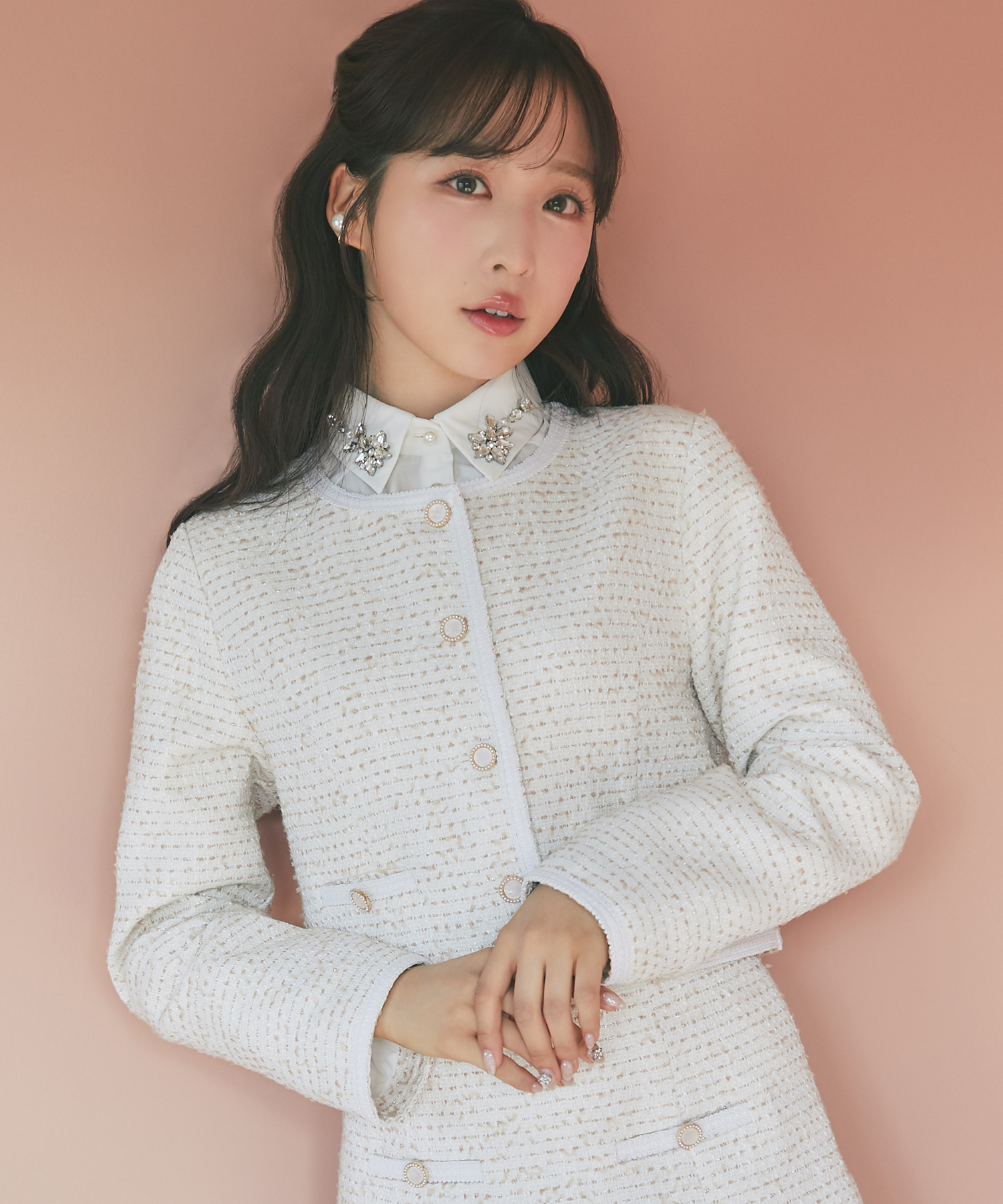 ブレード縁ツイードジャケット  2月3日(火)再販決定☆  tocco closet(トッコクローゼット)　※小栗有以さんはベージュ着用