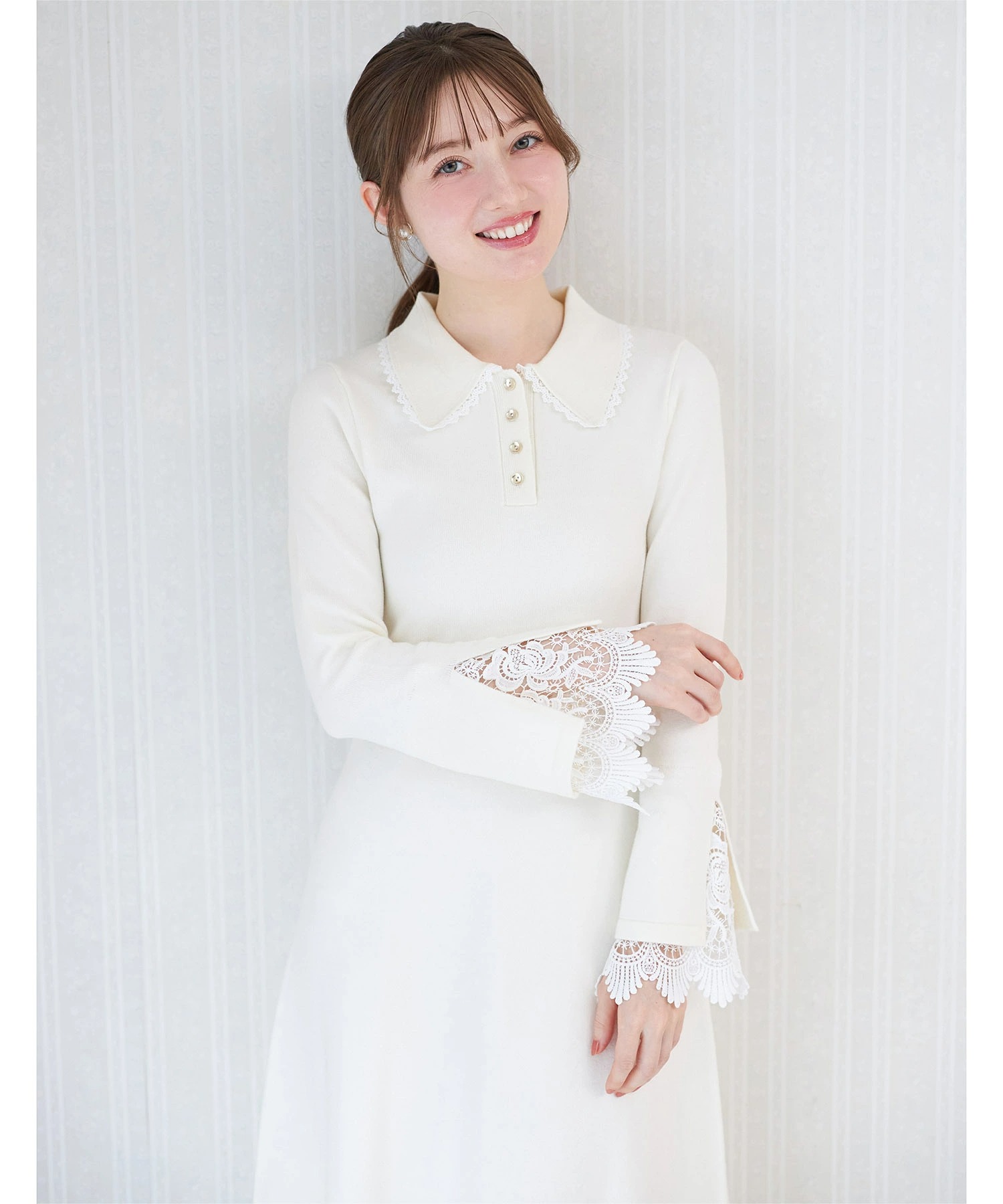 tocco トッコクローゼット　レース付きポロニットロングワンピース