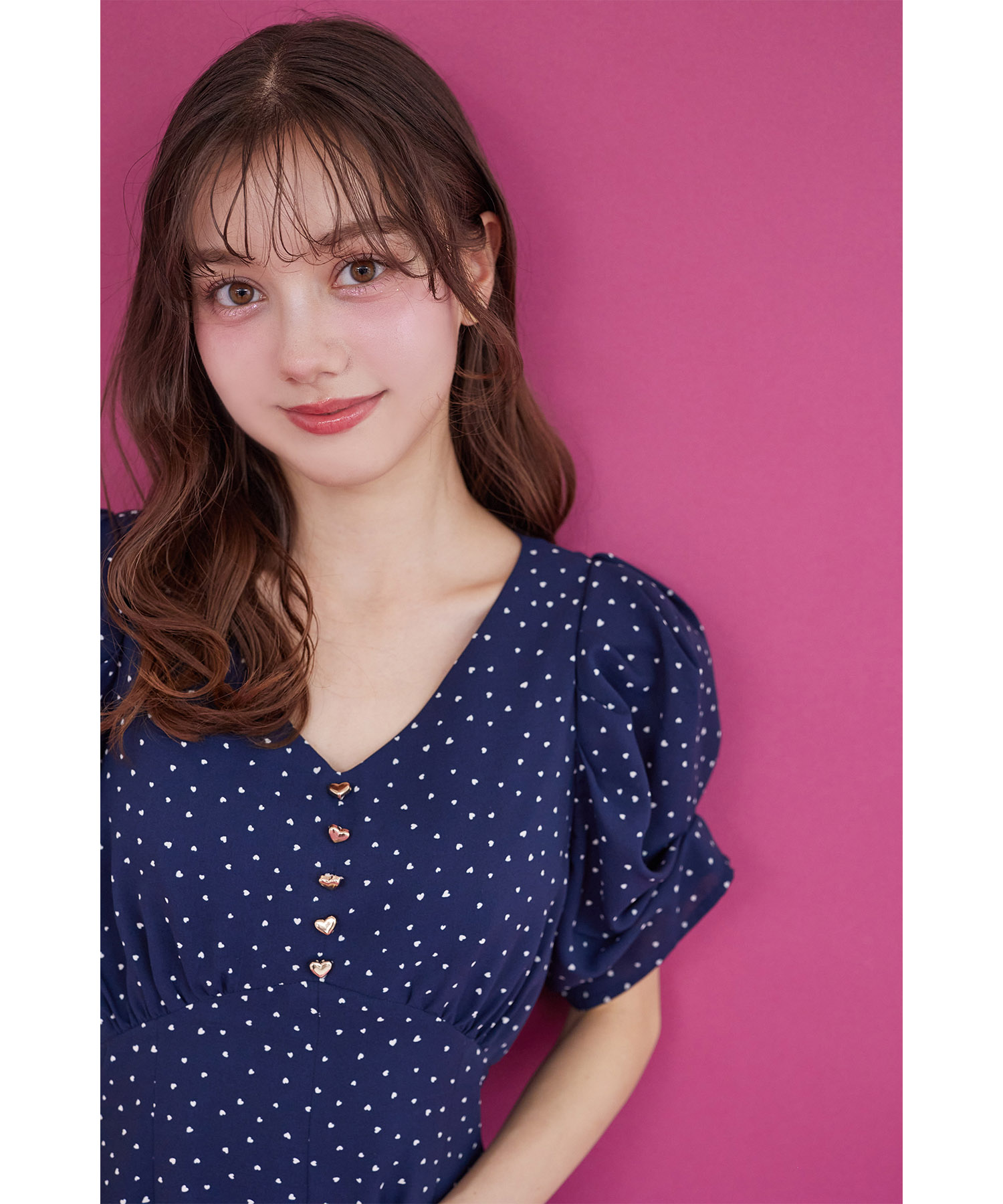 tocco トッコクローゼット　纏うだけでヒロイン♪ハート飾り釦ランダムプチハートプリントワンピース