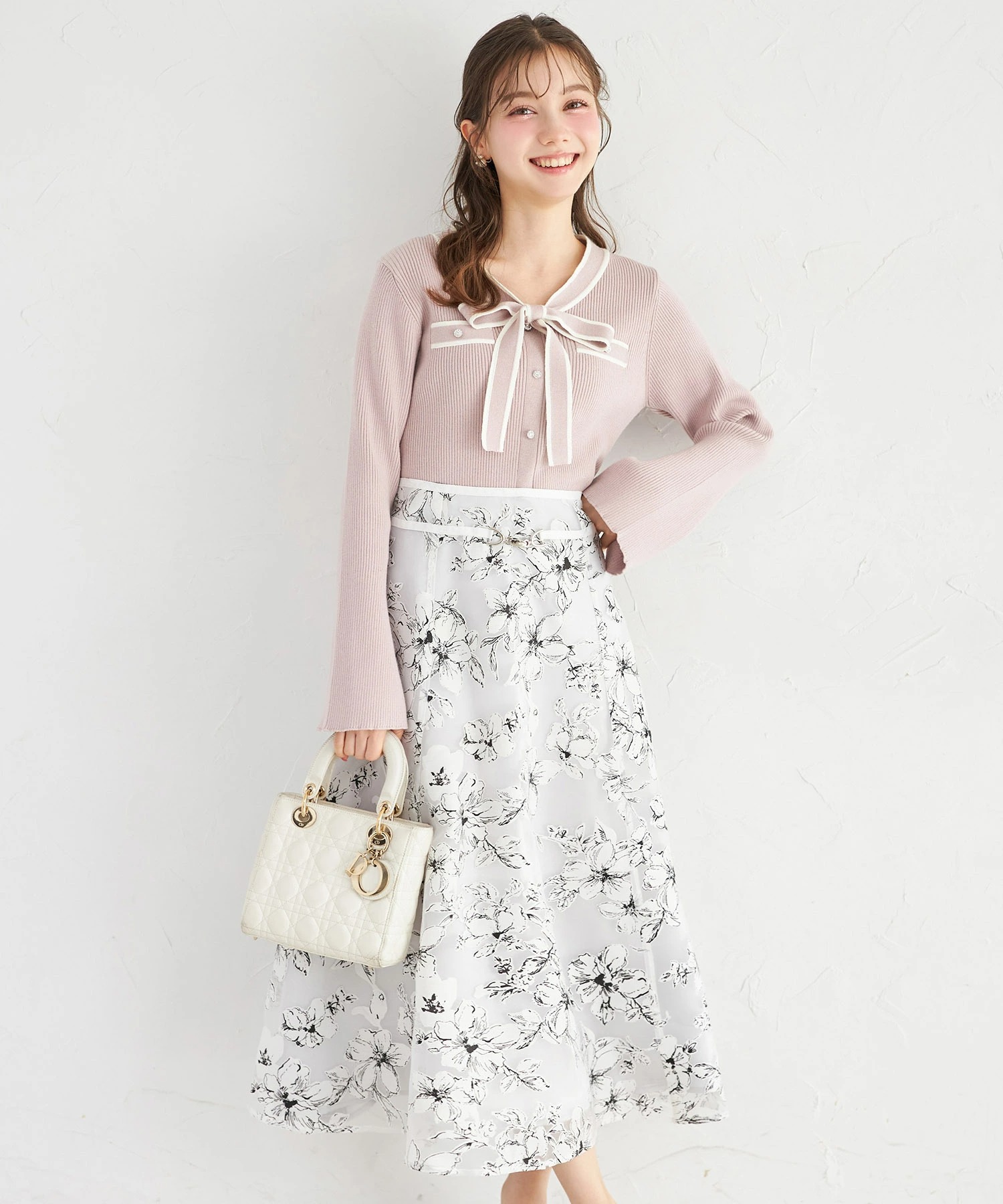 tocco トッコクローゼット　ウエストビット付きオパールフラワープリントフレアスカート