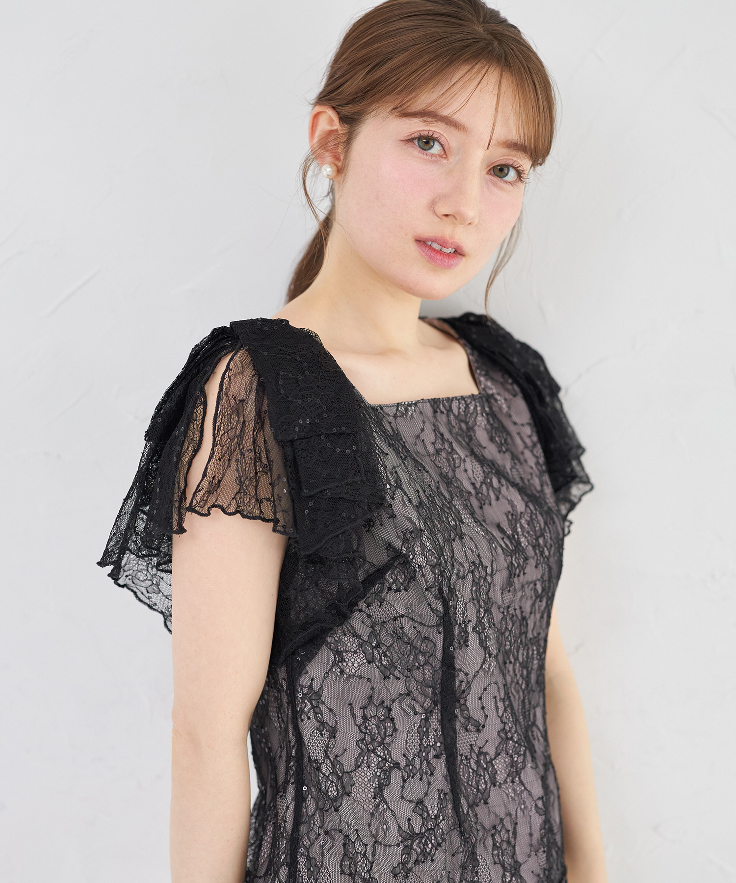 リボンラッフルスリーブスパンコールミックスレースブラウス tocco closet(トッコクローゼット)　《RibbonCollection》