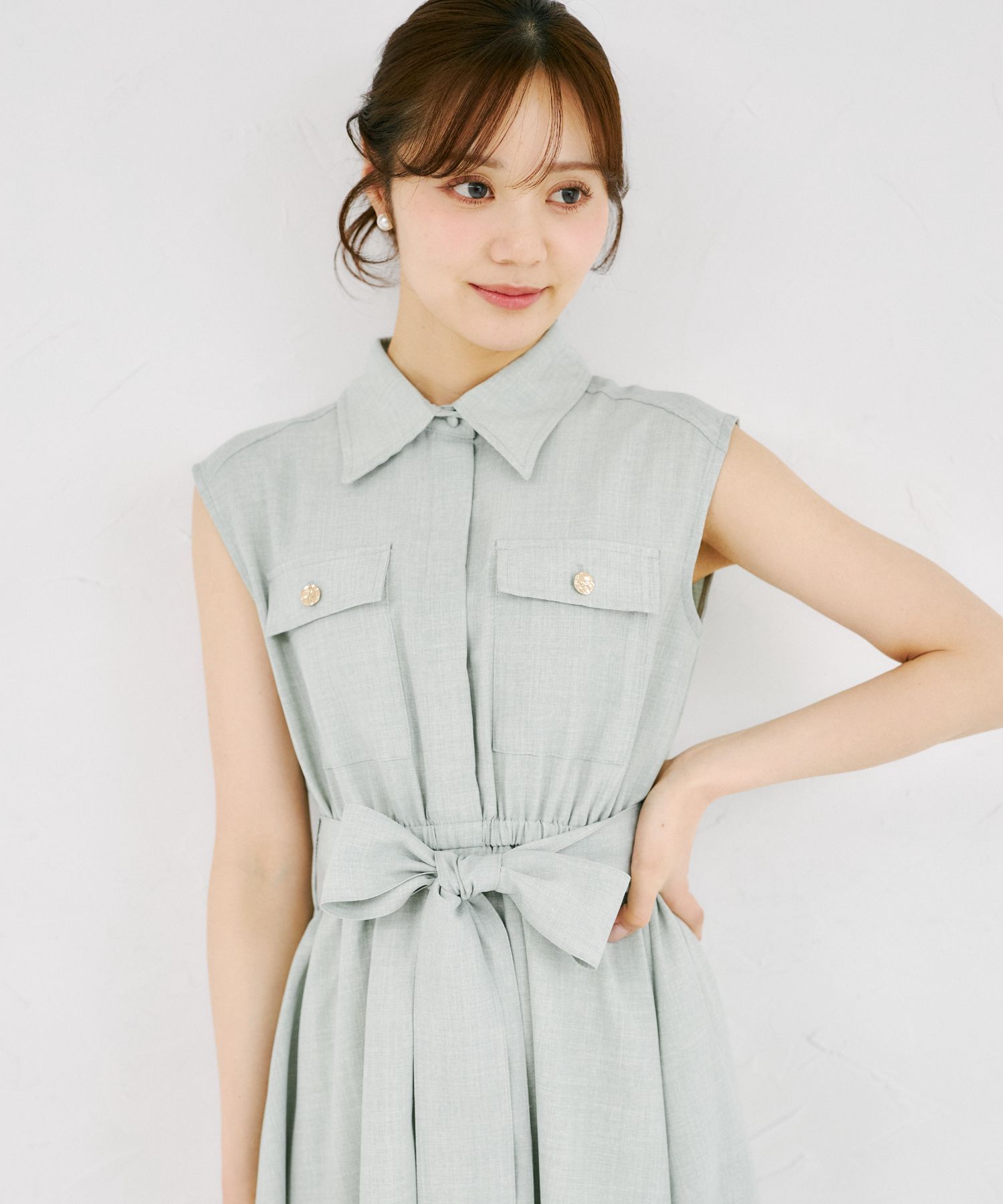 4月再販予定！入荷連絡受付中☆ウエストリボン付きリネンライクシャツワンピース tocco closet(トッコクローゼット) 《Spring Onepiece Collection》
