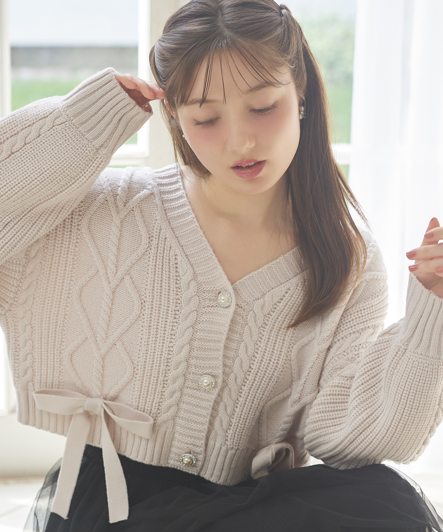 周りと差をつける可愛さ♪リボン付きハートケーブル編みニットカーディガン  tocco closet(トッコクローゼット)《Blossoming Spring 2026》《Heart Collection》※少量の在庫確保による再販売の為、交換は出来かねる場合がございます。