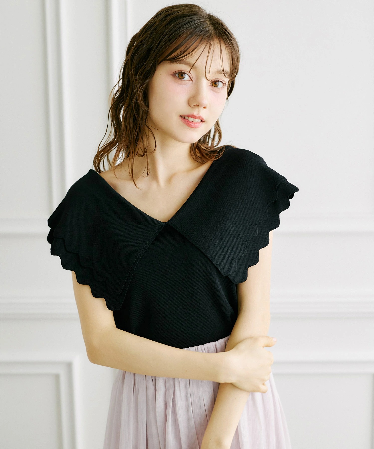 ダブルスカラップカラーニットプルオーバーtocco closet(トッコクローゼット) 《CherryCollection》《Blooming in Blue》